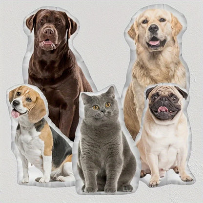 Custom 3D Pet Photo Pillow - Personalized Realistic Dog & Cat Shape Cushion