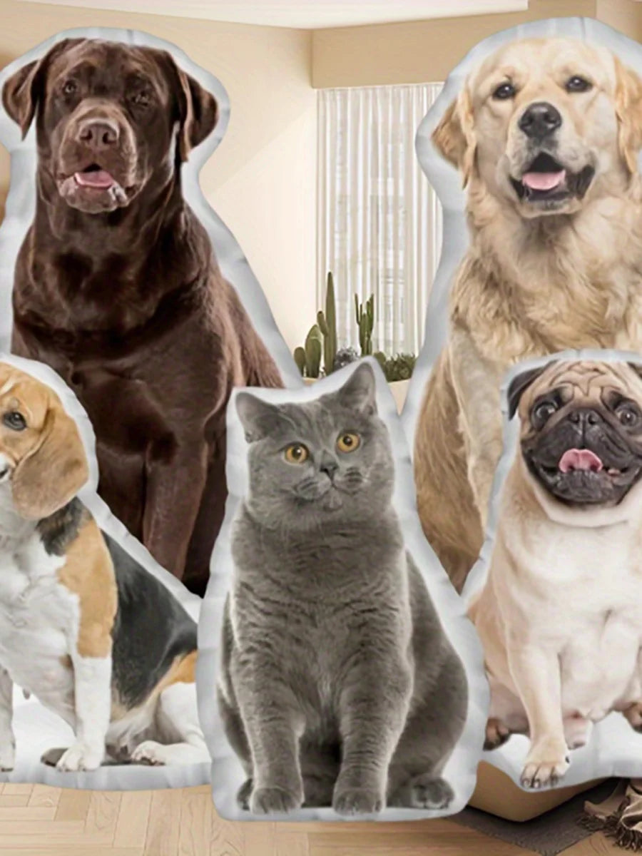 Custom 3D Pet Photo Pillow - Personalized Realistic Dog & Cat Shape Cushion