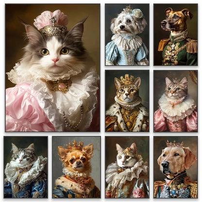 Royal Pet Portrait Poster Personalized Renaissance Canvas Painting Prints Gift Cat Room Decor