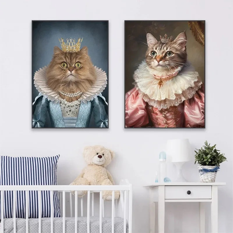 Royal Pet Portrait Poster Personalized Renaissance Canvas Painting Prints Gift Cat Room Decor
