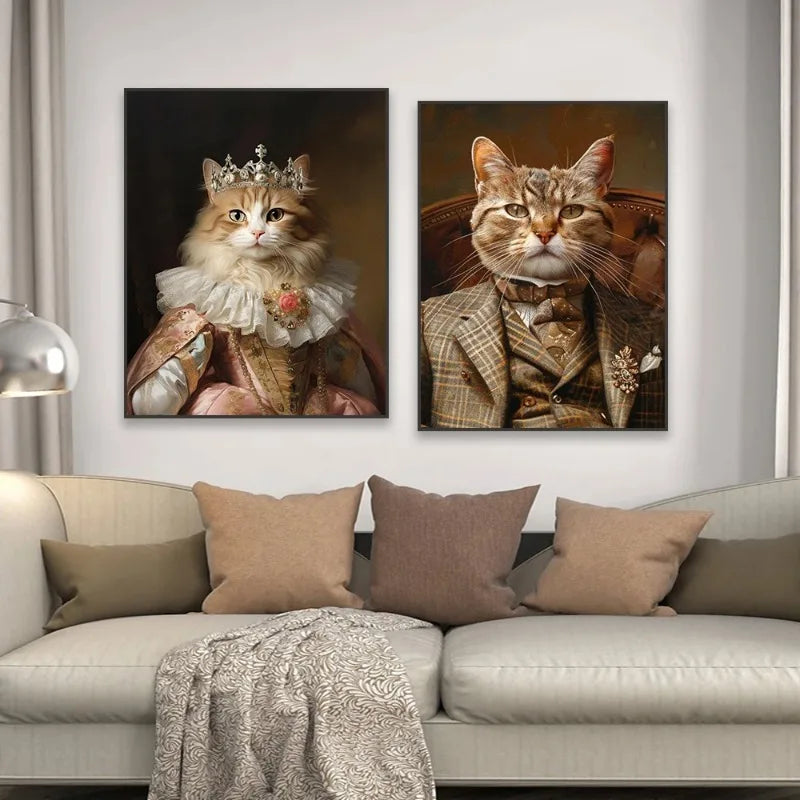 Royal Pet Portrait Poster Personalized Renaissance Canvas Painting Prints Gift Cat Room Decor