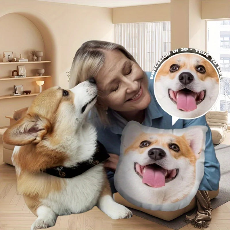 Custom 3D Pet Photo Pillow - Personalized Realistic Dog & Cat Shape Cushion