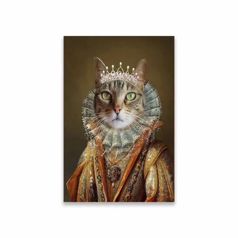 Royal Pet Portrait Poster Personalized Renaissance Canvas Painting Prints Gift Cat Room Decor