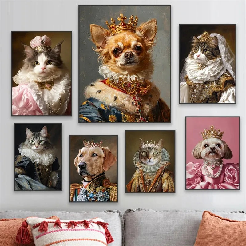 Royal Pet Portrait Poster Personalized Renaissance Canvas Painting Prints Gift Cat Room Decor