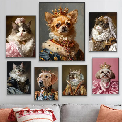 Royal Pet Portrait Poster Personalized Renaissance Canvas Painting Prints Gift Cat Room Decor
